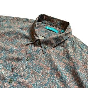 Tori Richard Button Down Shirt Mens L Teal Orange Excellent Geometric Print
